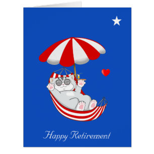 Retirement Cat in Hammock & Star on Royal Blue Cards