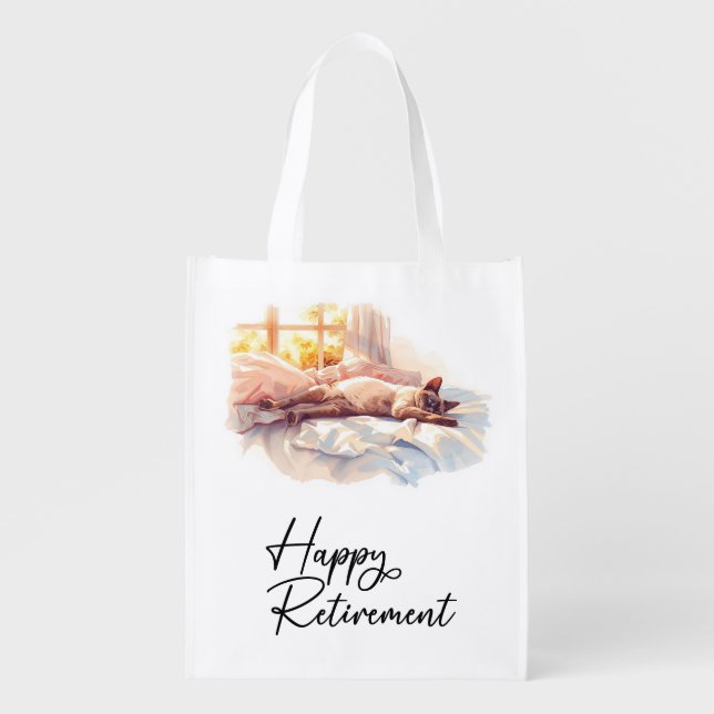 Retirement Cat is sleeping  Grocery Bag (Front)