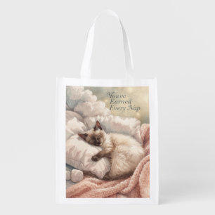 Retirement Cat is sleeping  Grocery Bag
