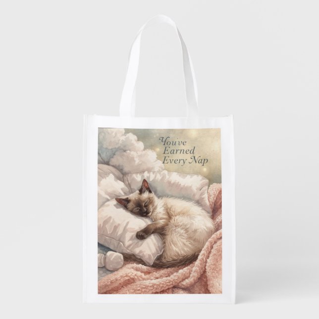 Retirement Cat is sleeping  Grocery Bag (Front)