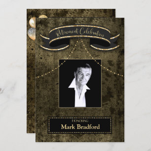 Retirement Celebration Black Brown Gold Photo Invitation
