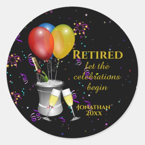 Retirement Celebration Black Classic Round Sticker