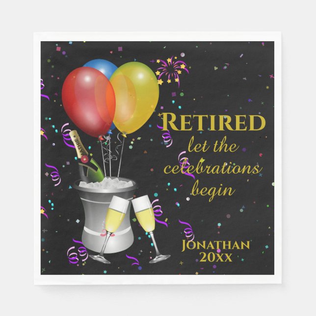 Retirement Celebration Black Paper Napkins (Front)