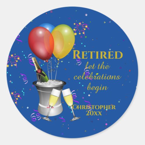 Retirement Celebration Blue Classic Round Sticker