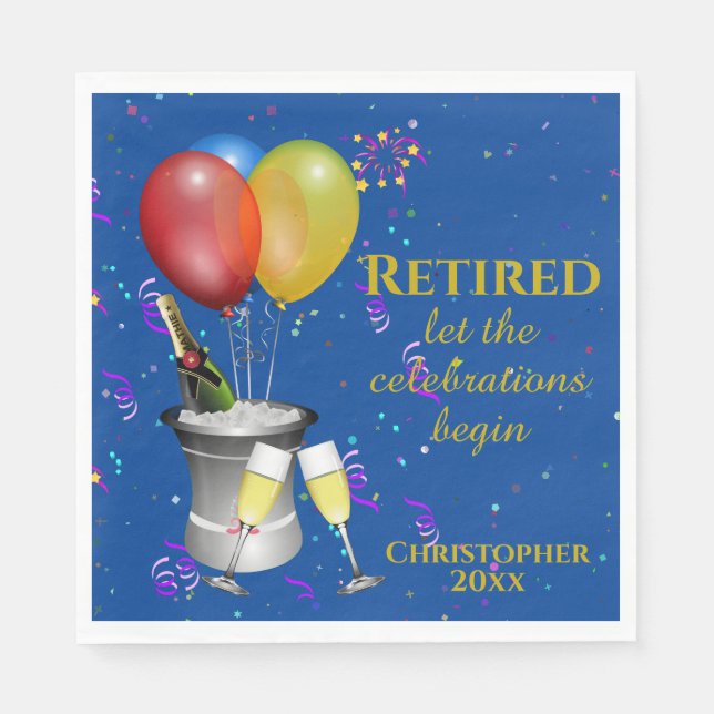 Retirement Celebration Blue Paper Napkin (Front)