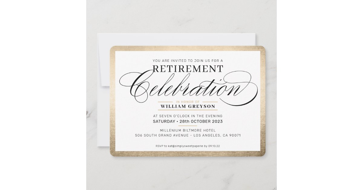 RETIREMENT CELEBRATION DINNER elegant gold black Invitation | Zazzle