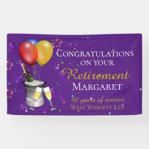 Retirement Celebration Fizz Congratulations Purple Banner