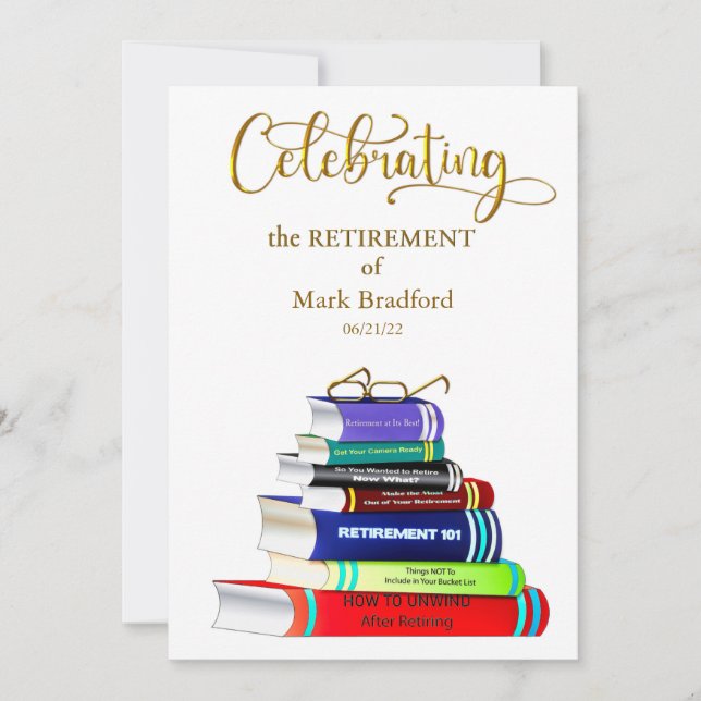 Retirement Celebration Invitation Stacked Books (Front)