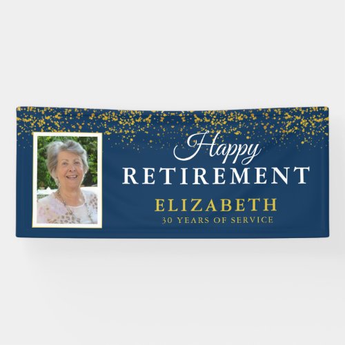 Retirement Celebration Party Glitter Photo Blue Banner