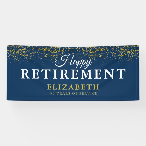 Retirement Celebration Party Gold Glitter Blue Banner
