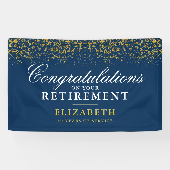 Retirement Celebration Party Gold Glitter Blue Banner | Zazzle.com