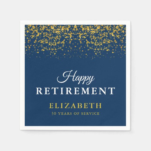 Retirement Celebration Party Gold Glitter Blue Napkins