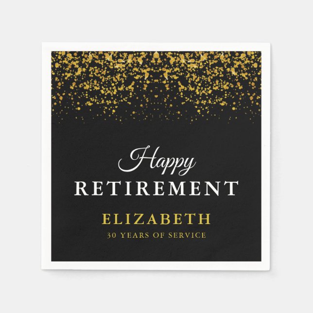 Retirement Celebration Party Gold Glitter Napkins (Front)