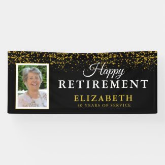 Retirement Celebration Party Gold Glitter Photo Banner