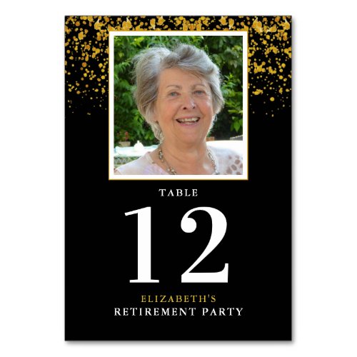 Retirement Celebration Party Gold Glitter Photo Table Number
