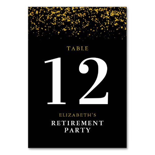 Retirement Celebration Party Gold Glitter Table Number