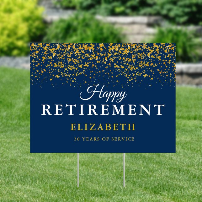 Retirement Celebration Party Gold Glitter White Sign (Creator Uploaded)