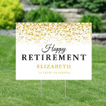 Retirement Celebration Party Gold Glitter White Sign