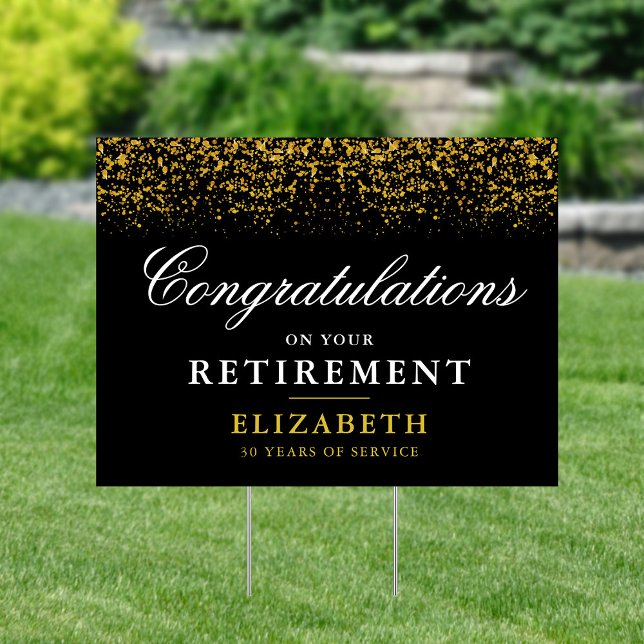 Retirement Celebration Party Gold Glitter Yard Sign (Creator Uploaded)
