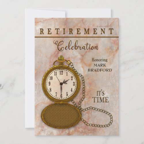 Retirement Celebration Pocket Watch Name Insert Invitation
