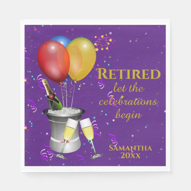 Retirement Celebration Purple Paper Napkins (Front)