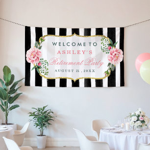 Retirement Celebration Romantic Floral Stripes Banner