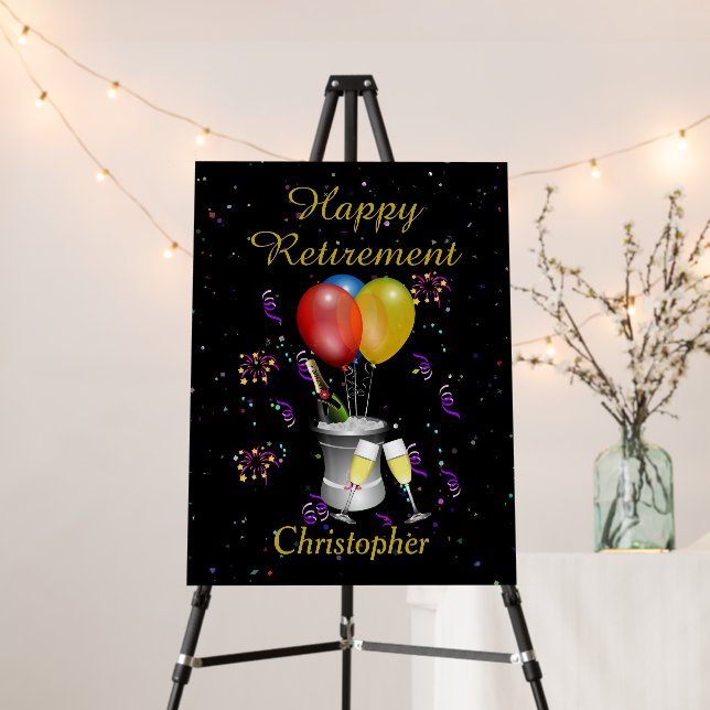 Retirement Celebration Sparkling Wine Black Foam Board (In Situ (Stand))
