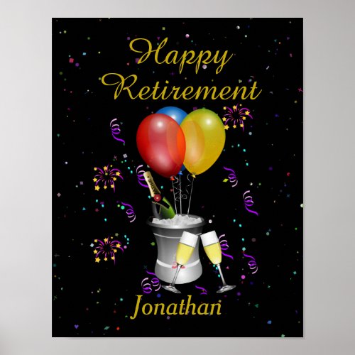 Retirement Celebration Sparkling Wine Black Poster