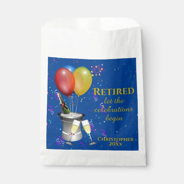 Retirement Celebration Sparkling Wine Blue Favor Bag (Front)
