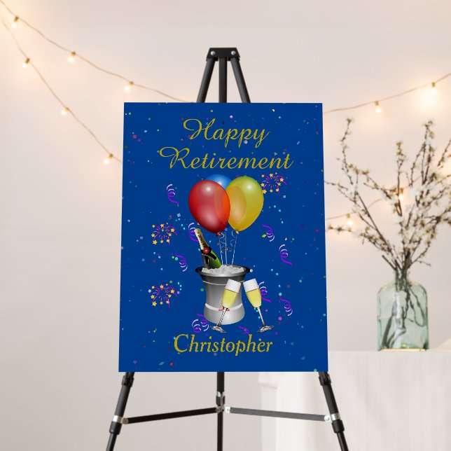 Retirement Celebration Sparkling Wine Blue Foam Board (In Situ (Stand))