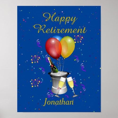 Retirement Celebration Sparkling Wine Blue Poster