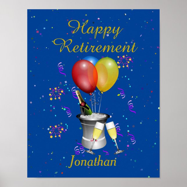 Retirement Celebration Sparkling Wine Blue Poster (Front)