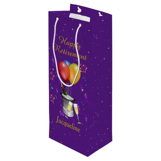 Retirement  Celebration Sparkling Wine Purple  Gift Bag (Back Angled)