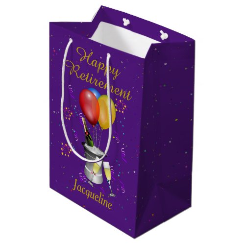 Retirement  Celebration Sparkling Wine Purple Medium Gift Bag
