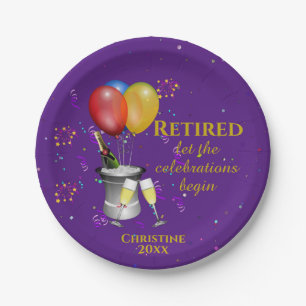 Retirement Celebration Sparkling Wine Purple Paper Plates