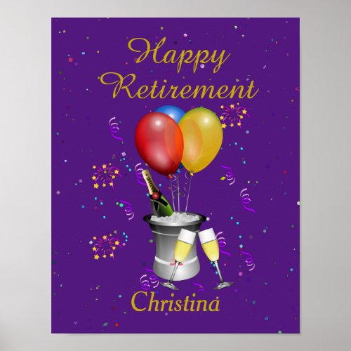 Retirement Celebration Sparkling Wine Purple Poster