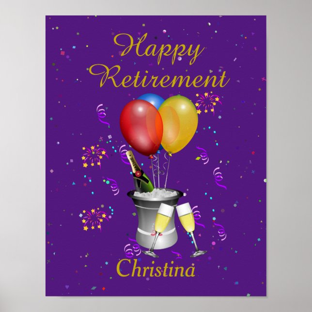 Retirement Celebration Sparkling Wine Purple Poster (Front)