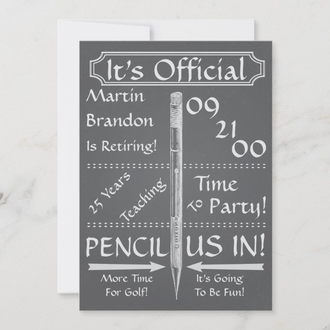 Retirement Chalkboard Vintage Teacher Party Invitation (Front)