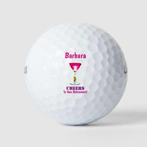 Retirement Cheers Pink Martini Custom Name Golf Balls