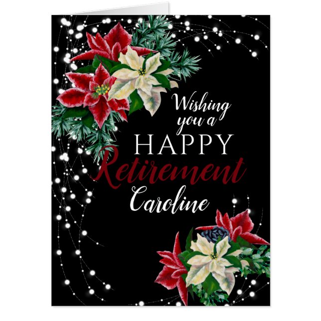 Retirement Christmas Poinsettia Black Big Card (Front)