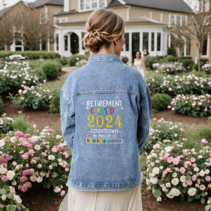 Retirement Class of 2024 Countdown Retired Teacher Denim Jacket