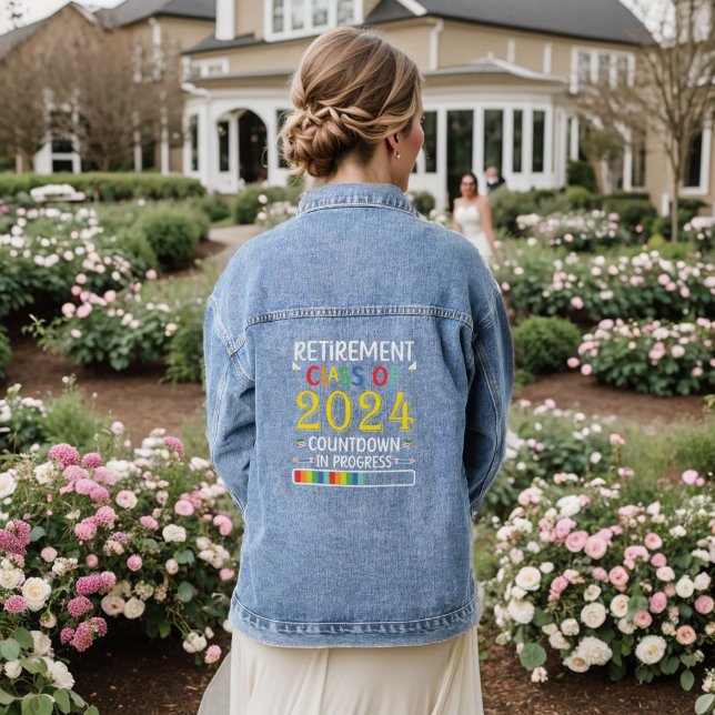 Retirement Class of 2024 Countdown Retired Teacher Denim Jacket (Wedding Back)