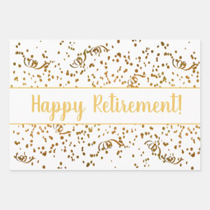Retirement Colorful Confetti Streamers Gold Custom Wrapping Paper Sheets