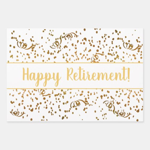 Retirement Colorful Confetti Streamers Gold Custom Wrapping Paper Sheets