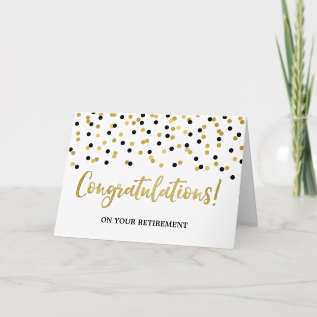 Retirement Congratulations Black Gold Confetti Card (Front)