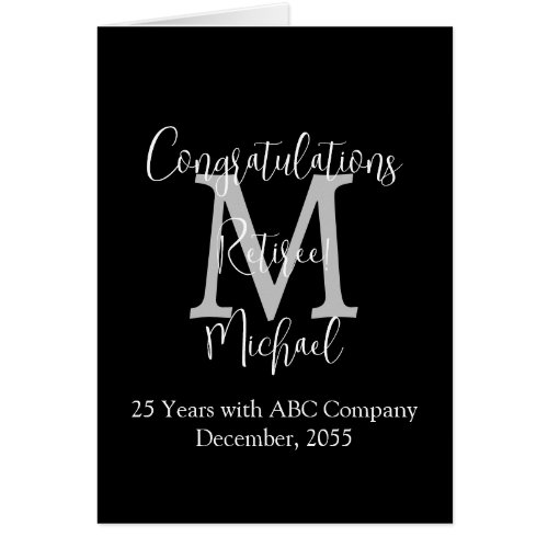 Retirement Congratulations, Black, Gray Monogram