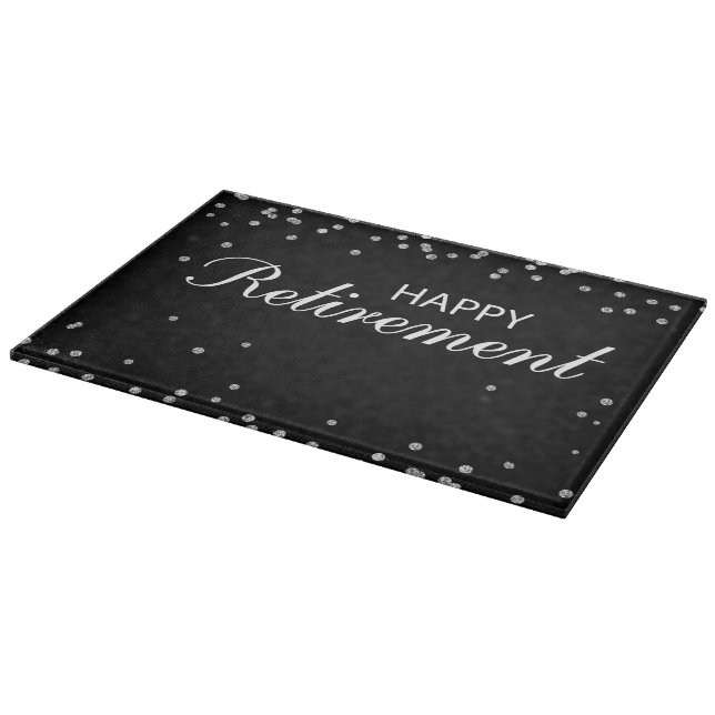 Retirement Congratulations Black with Silver Spark Cutting Board (Corner)