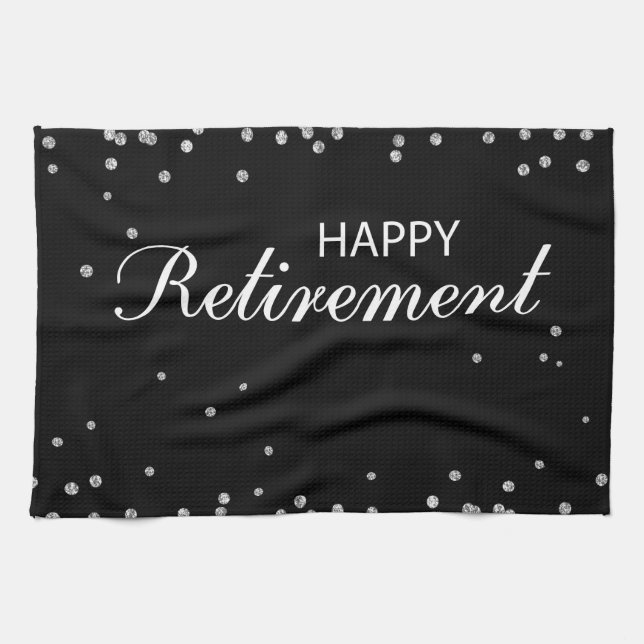 Retirement Congratulations Black with Silver Spark Kitchen Towel (Horizontal)
