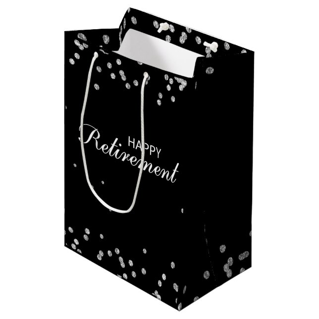 Retirement Congratulations Black with Silver Spark Medium Gift Bag (Front Angled)