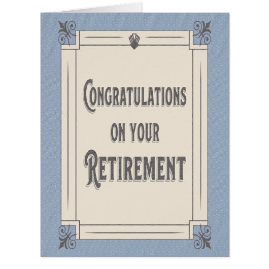 Retirement Congratulations Blue Art Deco Cards (Front)